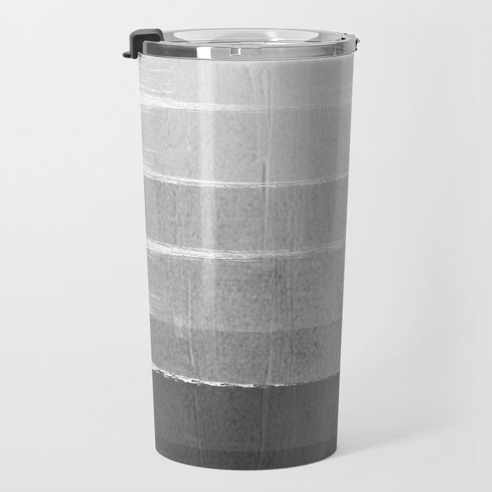 Brushstroke - Ombre Grey, Charcoal, minimal, Monochrome, black and white, trendy,  painterly art  Travel Mug Gallery Image 3