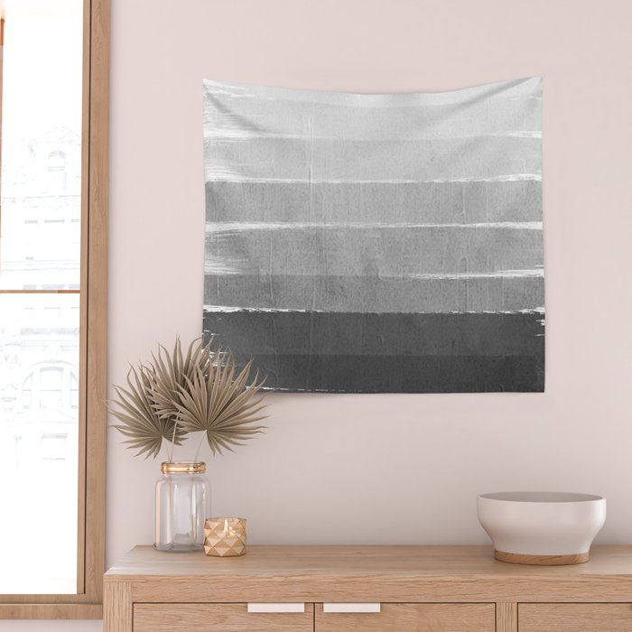 Brushstroke - Ombre Grey, Charcoal, minimal, Monochrome, black and white, trendy,  painterly art  Wall Tapestry Gallery Image 2