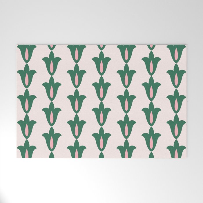 Retro Green Floral Pattern Welcome Mat Gallery Image 1