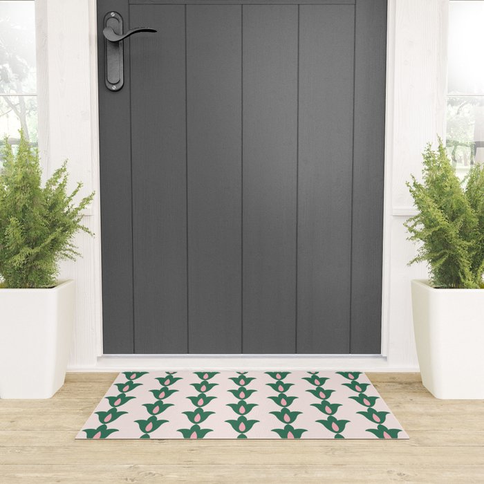 Retro Green Floral Pattern Welcome Mat Gallery Image 3