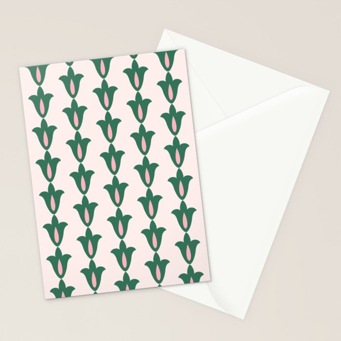 Retro Green Floral Pattern Stationery Card Gallery Image 2