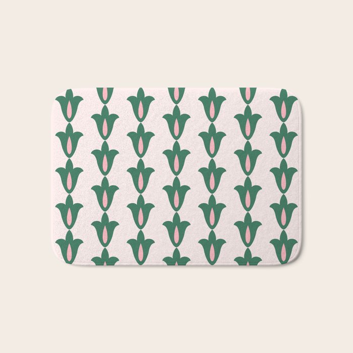 Retro Green Floral Pattern Bath Mat Gallery Image 1