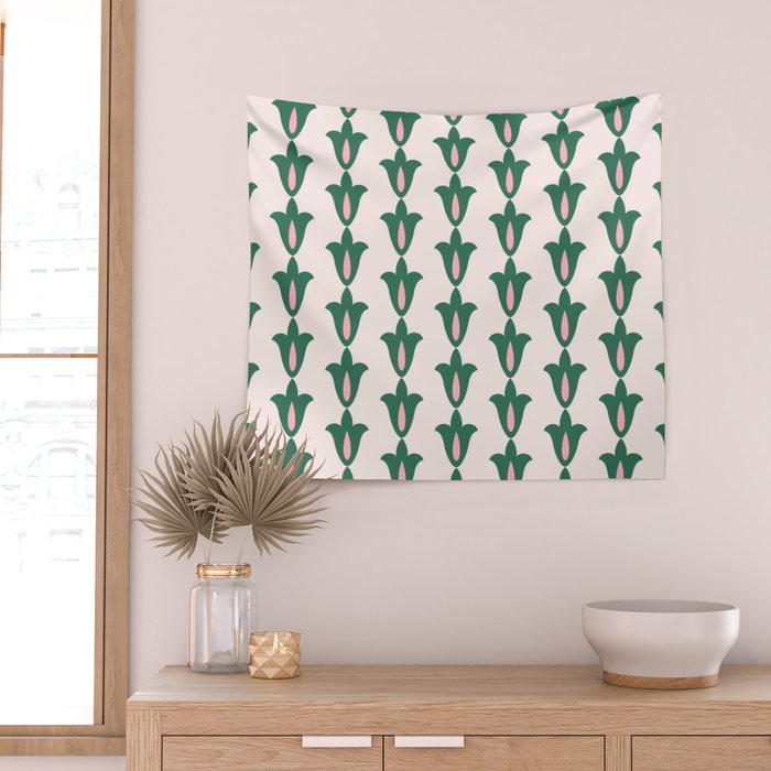 Retro Green Floral Pattern Wall Tapestry Gallery Image 2