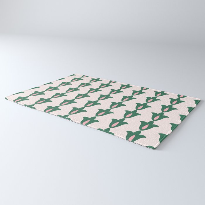 Retro Green Floral Pattern Rug Gallery Image 3