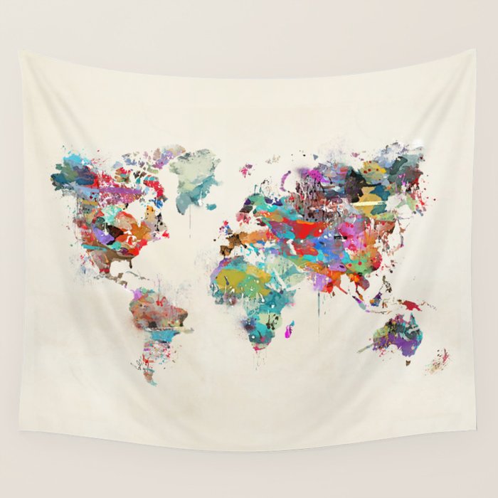 world map watercolor Wall Tapestry Gallery Image 4