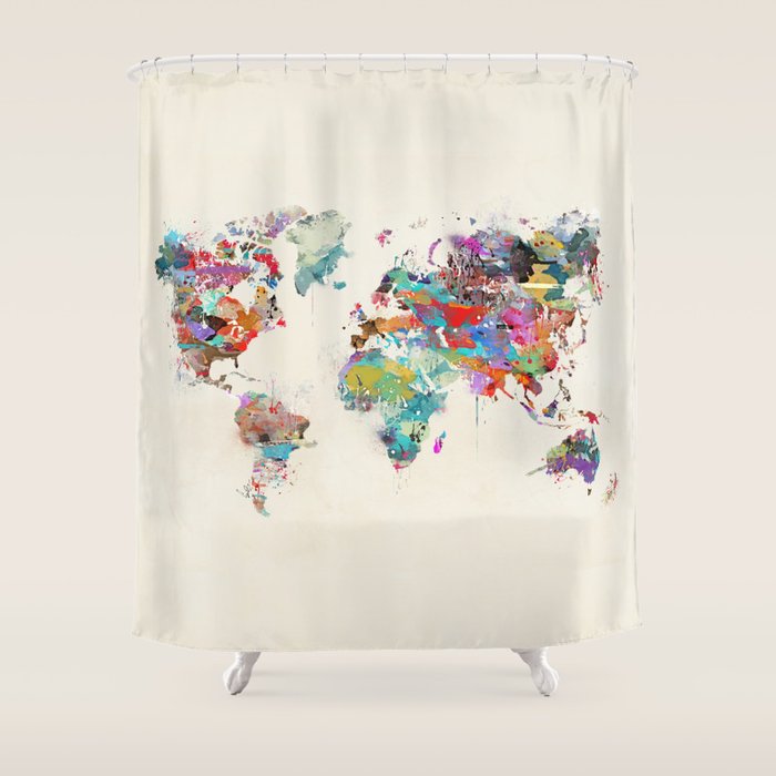world map watercolor Shower Curtain Gallery Image 1