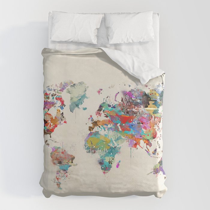 world map watercolor Duvet Cover Gallery Image 1