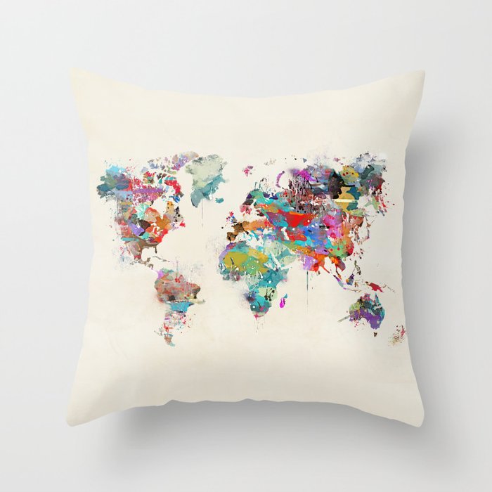 world map watercolor Throw Pillow Gallery Image 1