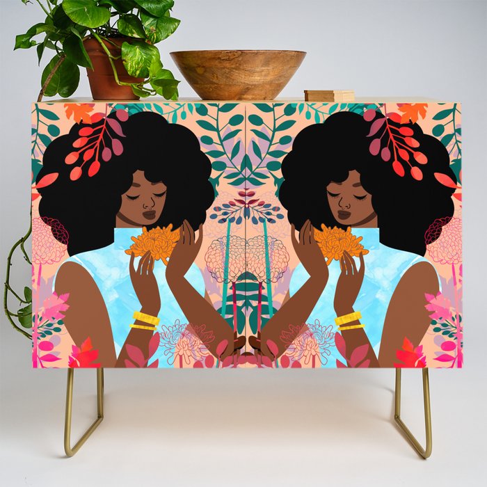 Chrysanthemums in November Credenza Gallery Image 1