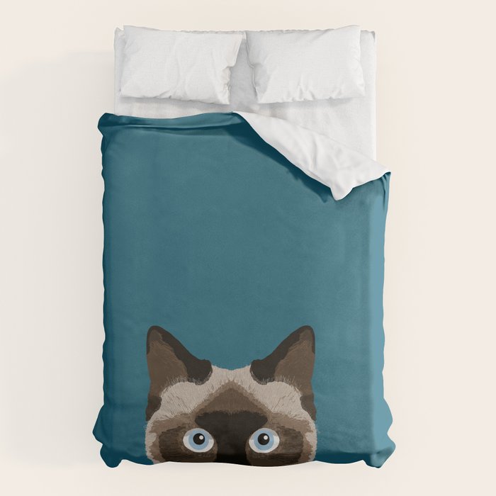 Ezra - Siamese Cat, Cute Kitten Retro Cat Art cell phone case, siamese, cute cat Duvet Cover Gallery Image 6