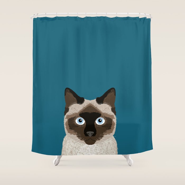Ezra - Siamese Cat, Cute Kitten Retro Cat Art cell phone case, siamese, cute cat Shower Curtain Gallery Image 1