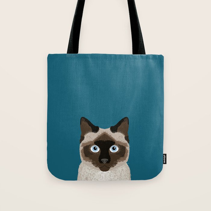 Ezra - Siamese Cat, Cute Kitten Retro Cat Art cell phone case, siamese, cute cat Tote Bag Gallery Image 1