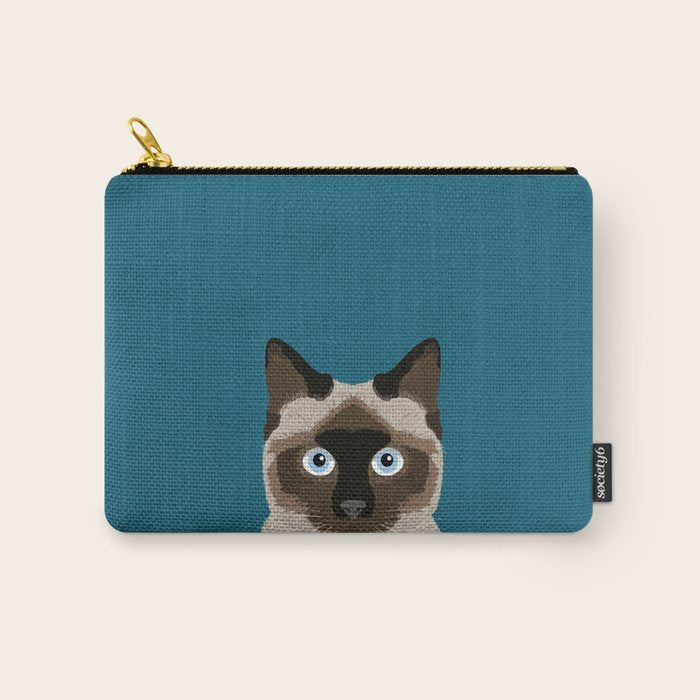 Ezra - Siamese Cat, Cute Kitten Retro Cat Art cell phone case, siamese, cute cat Carry All Pouch Gallery Image 1