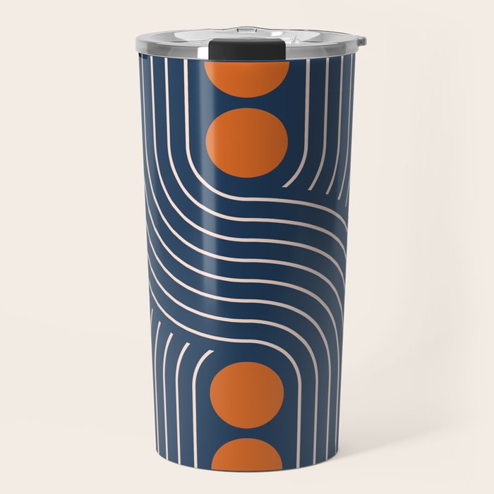 Geometric Lines in Navy and Orange (Rainbow and Moon Phases Abstract) Travel Mug Gallery Image 1