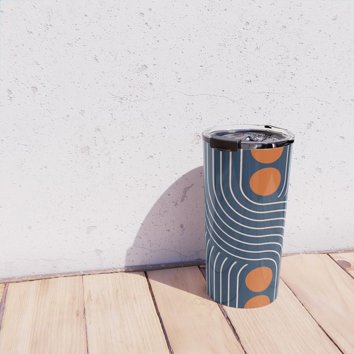 Geometric Lines in Navy and Orange (Rainbow and Moon Phases Abstract) Travel Mug Gallery Image 4