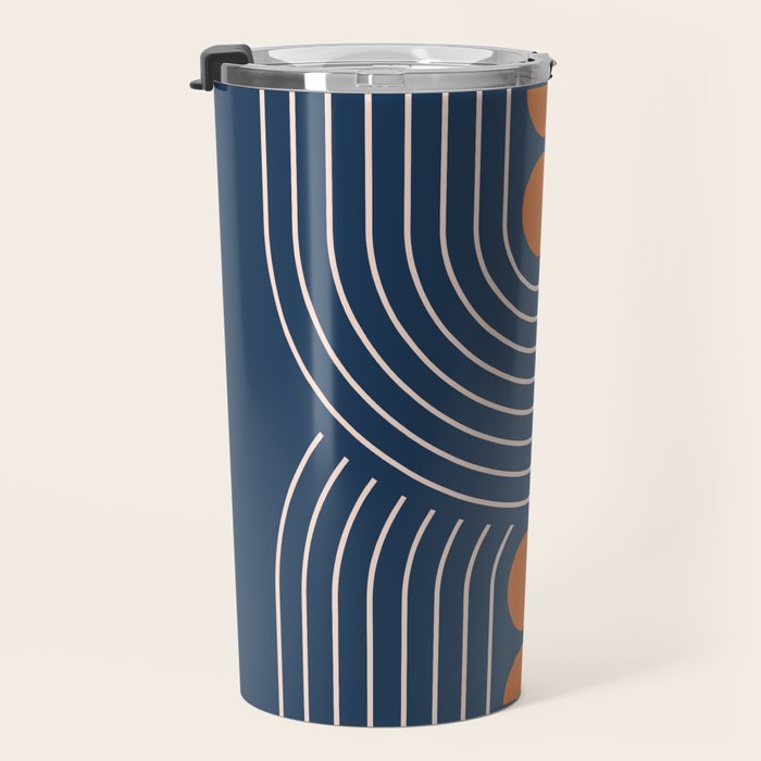 Geometric Lines in Navy and Orange (Rainbow and Moon Phases Abstract) Travel Mug Gallery Image 3
