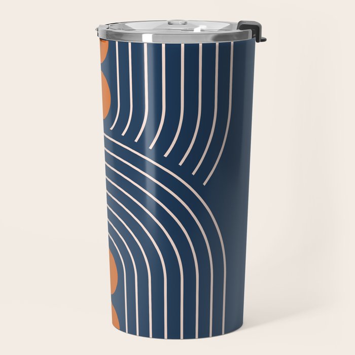 Geometric Lines in Navy and Orange (Rainbow and Moon Phases Abstract) Travel Mug Gallery Image 2