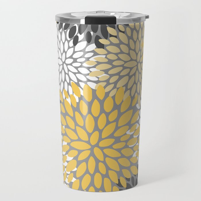 Modern Elegant Chic Floral Pattern, Soft Yellow, Gray, White Travel Mug Gallery Image 1