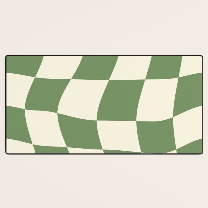 Wavy Checkerboard (Green Beige) Desk Mat Gallery Image 3