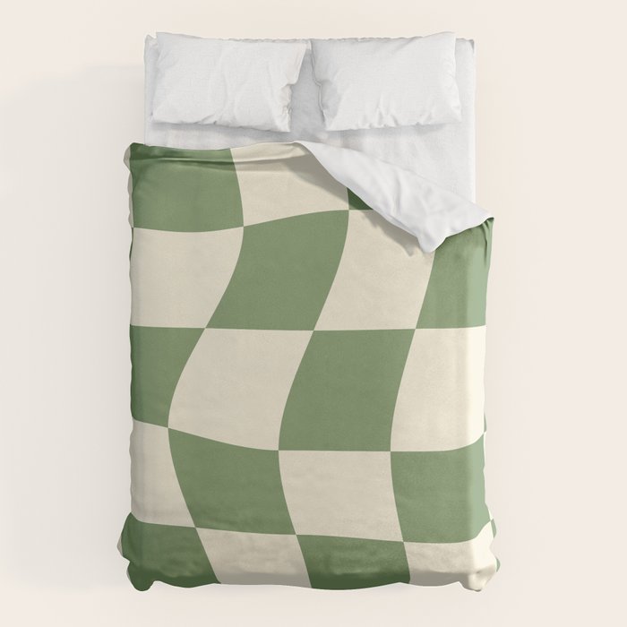 Wavy Checkerboard (Green Beige) Duvet Cover Gallery Image 1