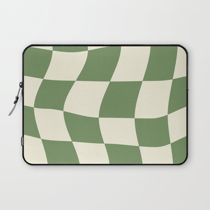 Wavy Checkerboard (Green Beige) Laptop Sleeve Gallery Image 1