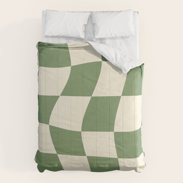 Wavy Checkerboard (Green Beige) Comforter Gallery Image 6