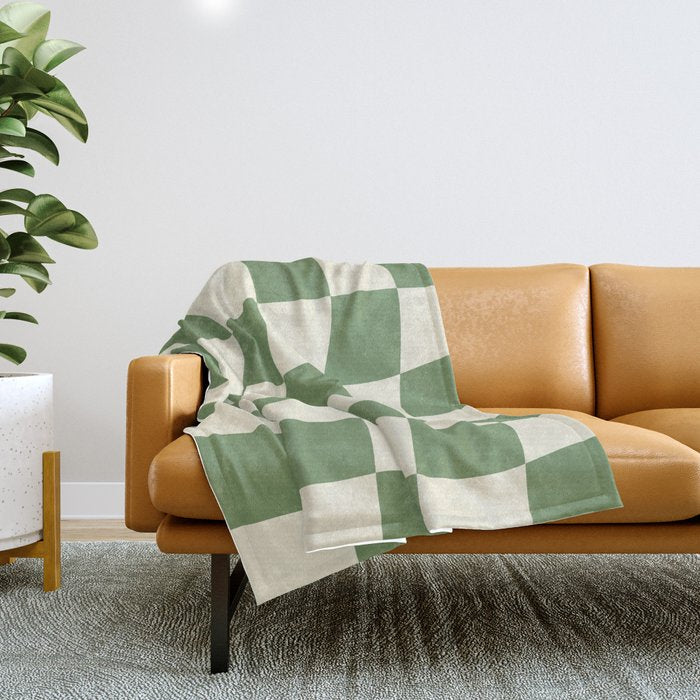 Wavy Checkerboard (Green Beige) Throw Blanket Gallery Image 1