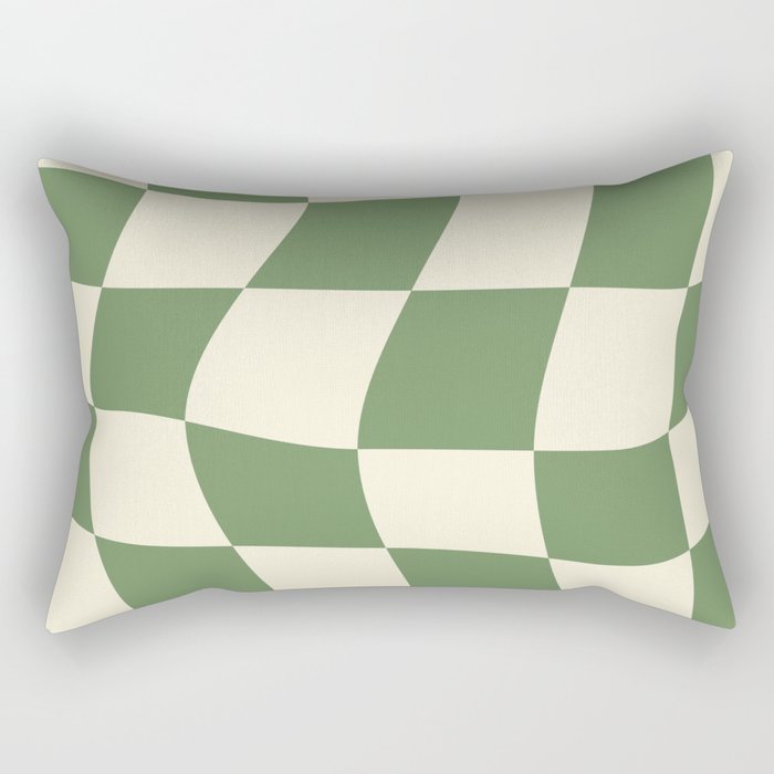 Wavy Checkerboard (Green Beige) Rectangular Pillow Gallery Image 2