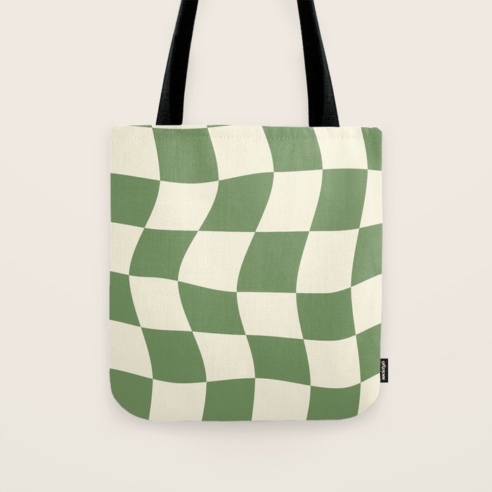 Wavy Checkerboard (Green Beige) Tote Bag Gallery Image 1