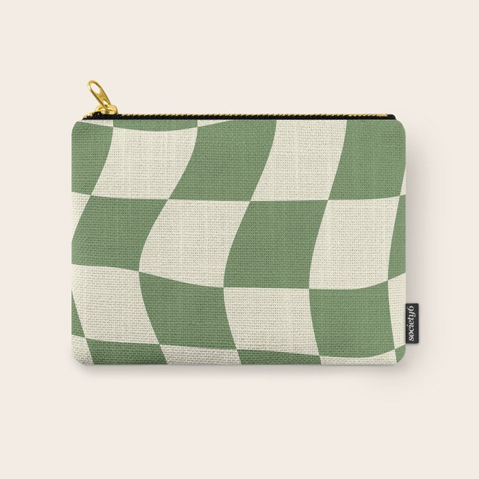 Wavy Checkerboard (Green Beige) Carry All Pouch Gallery Image 1