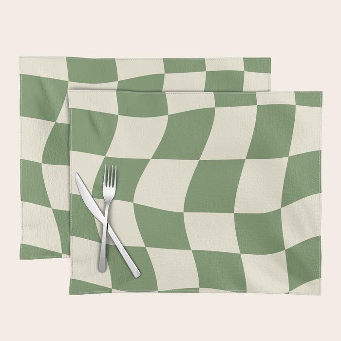 Wavy Checkerboard (Green Beige) Placemat Gallery Image 1