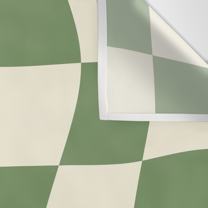 Wavy Checkerboard (Green Beige) Wall Tapestry Gallery Image 3