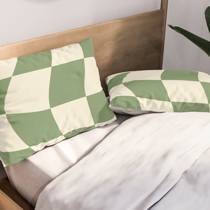 Wavy Checkerboard (Green Beige) Pillow Sham Gallery Image 2
