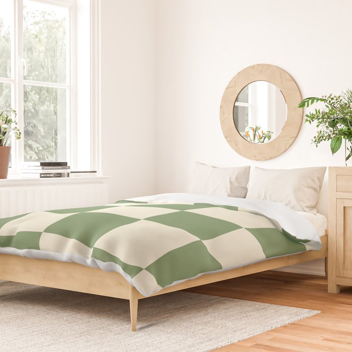 Wavy Checkerboard (Green Beige) Duvet Cover Gallery Image 2
