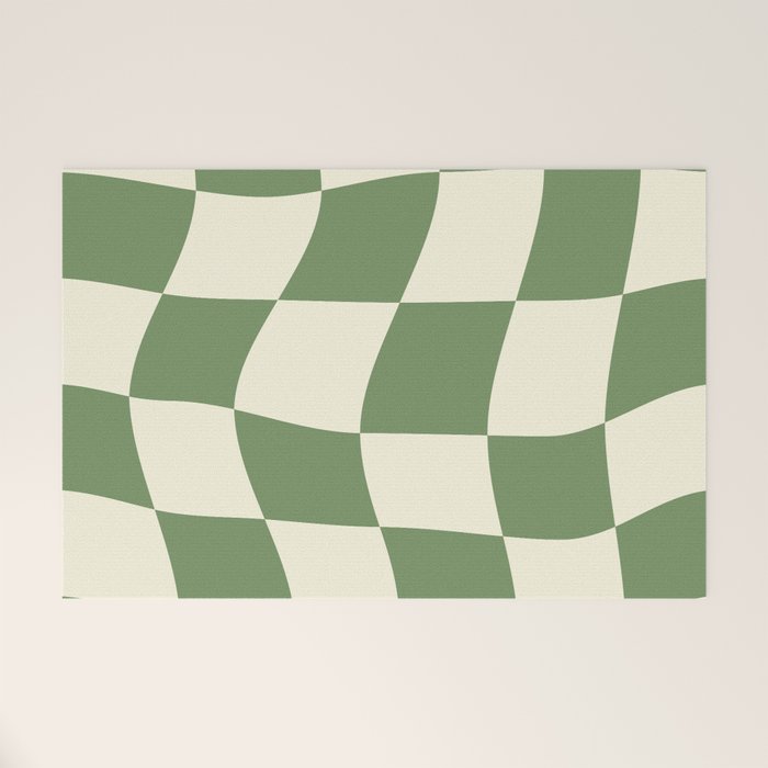 Wavy Checkerboard (Green Beige) Welcome Mat Gallery Image 1