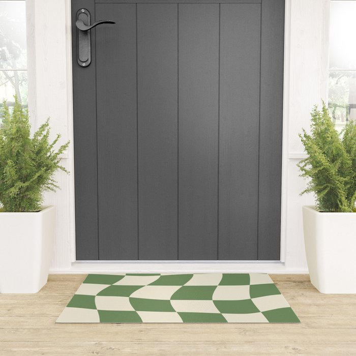 Wavy Checkerboard (Green Beige) Welcome Mat Gallery Image 3