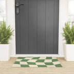 Wavy Checkerboard (Green Beige) Welcome Mat Gallery Image 3