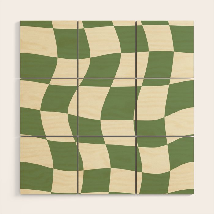 Wavy Checkerboard (Green Beige) Wood Wall Art Gallery Image 1
