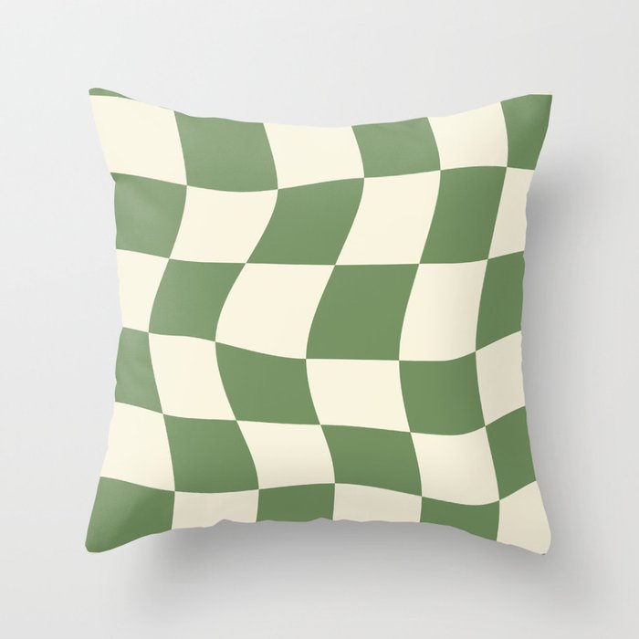 Wavy Checkerboard (Green Beige) Throw Pillow Gallery Image 6