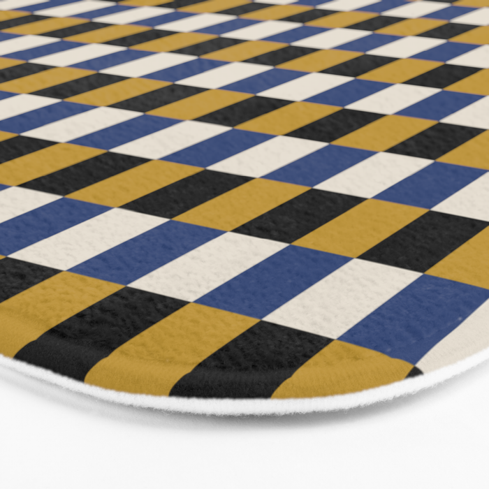 Checkered Multicolor Pattern XV Black Yellow Navy Blue Bath Mat Gallery Image 3