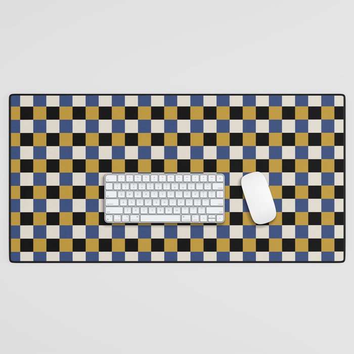 Checkered Multicolor Pattern XV Black Yellow Navy Blue Desk Mat Gallery Image 1