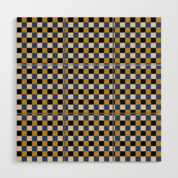 Checkered Multicolor Pattern XV Black Yellow Navy Blue Wood Wall Art Gallery Image 1