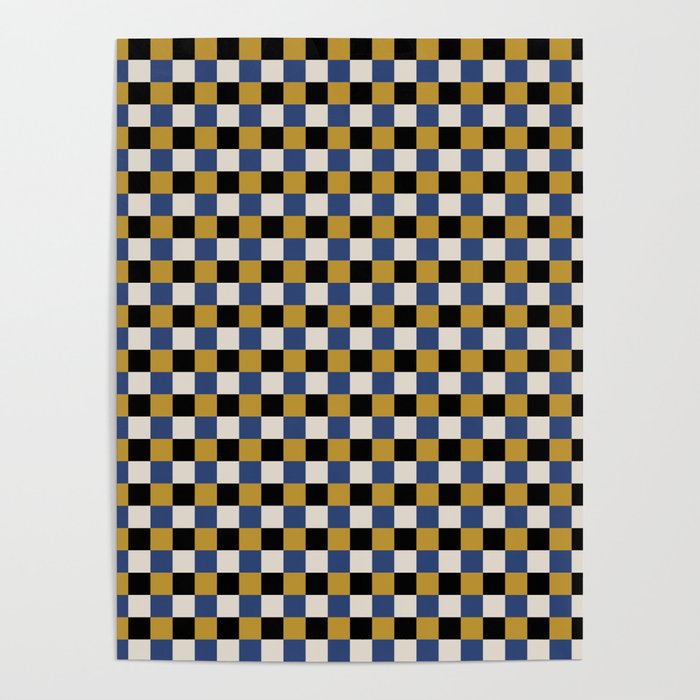 Checkered Multicolor Pattern XV Black Yellow Navy Blue Poster Gallery Image 4