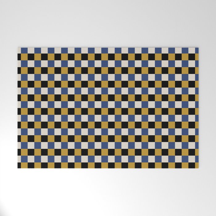 Checkered Multicolor Pattern XV Black Yellow Navy Blue Welcome Mat Gallery Image 1