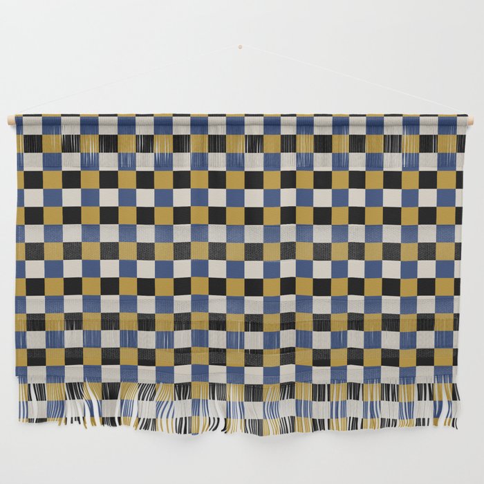 Checkered Multicolor Pattern XV Black Yellow Navy Blue Wall Hanging Gallery Image 1