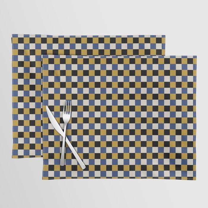Checkered Multicolor Pattern XV Black Yellow Navy Blue Placemat Gallery Image 1