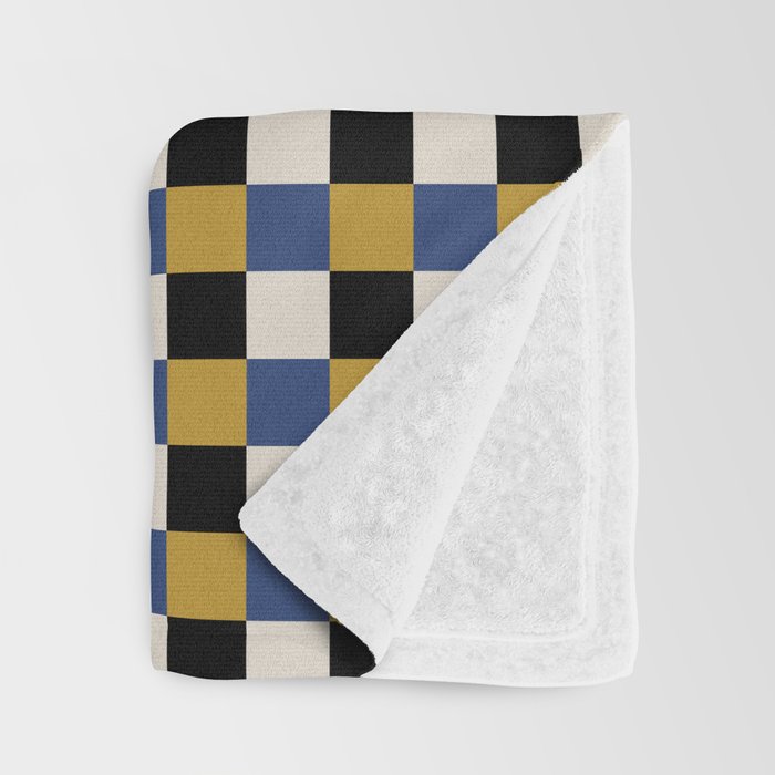Checkered Multicolor Pattern XV Black Yellow Navy Blue Throw Blanket Gallery Image 3