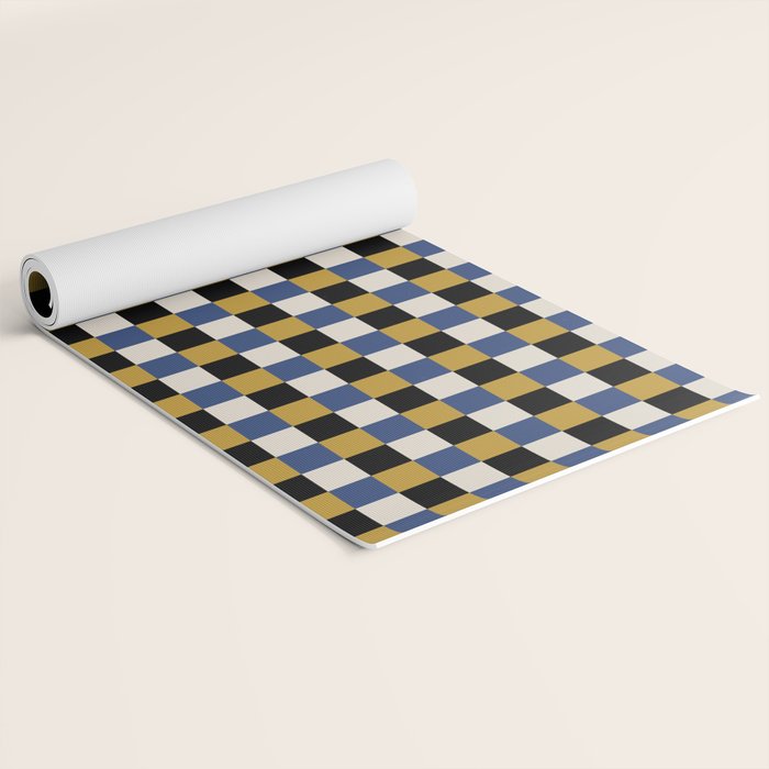 Checkered Multicolor Pattern XV Black Yellow Navy Blue Yoga Mat Gallery Image 2