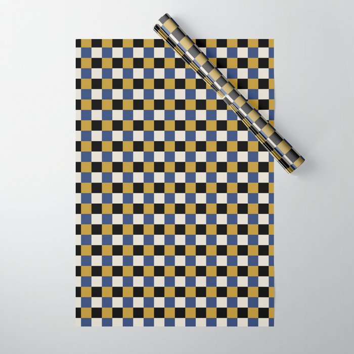 Checkered Multicolor Pattern XV Black Yellow Navy Blue Wrapping Paper Gallery Image 1