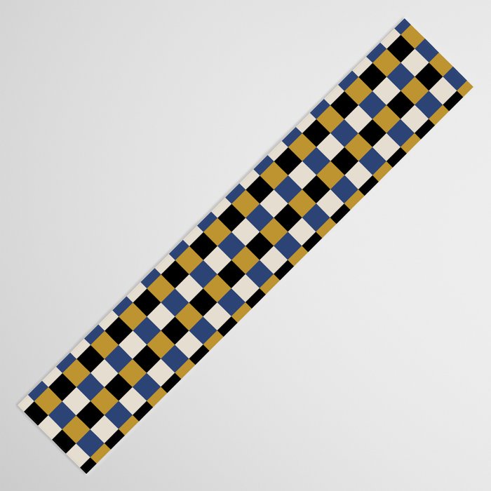 Checkered Multicolor Pattern XV Black Yellow Navy Blue Table Runner Gallery Image 3